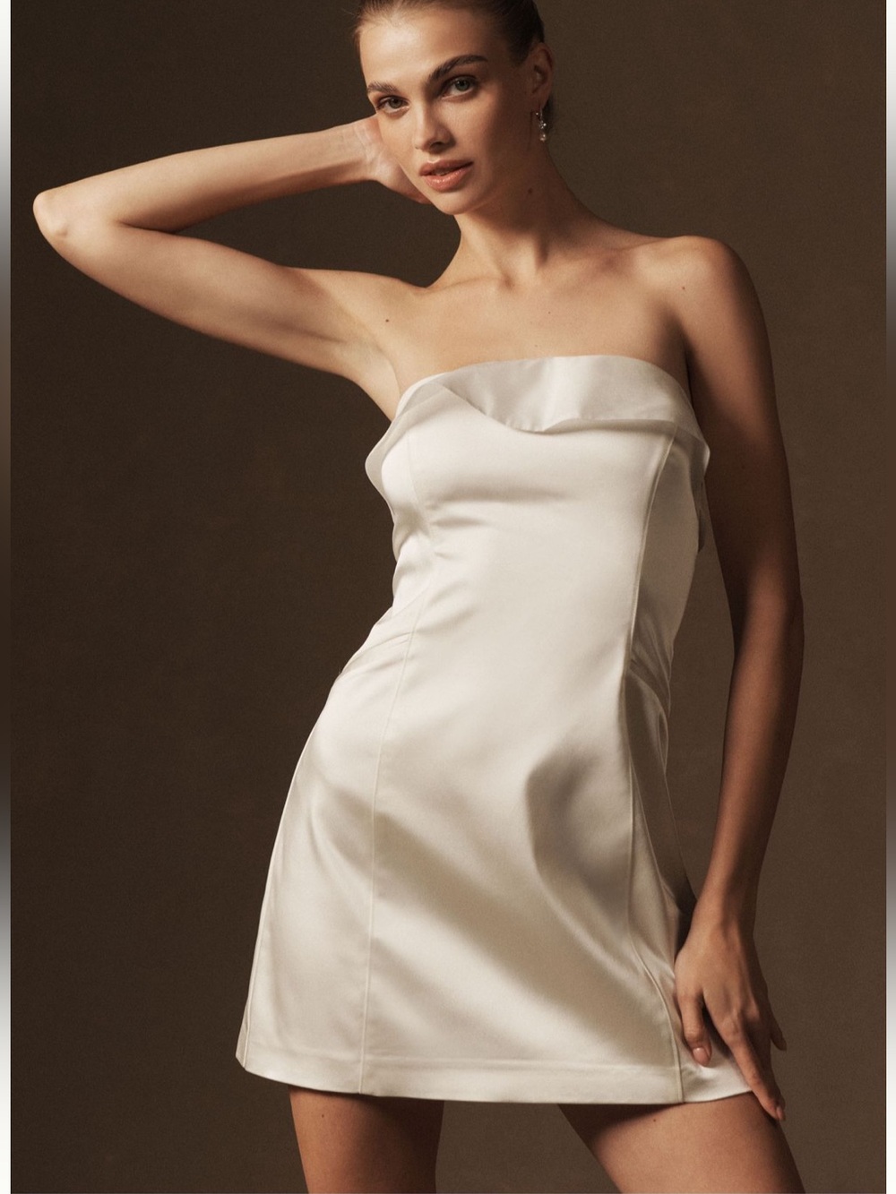 BHLDN Clean Strapless Organza Foldover Detail Mini Dress XL